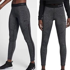Nike Pro Hypercool mesh leggings heathered grey black full length XS